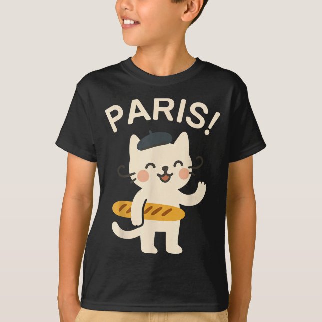Camiseta French Cat With Baguette Cute Cat Paris Funny Anim (Anverso)