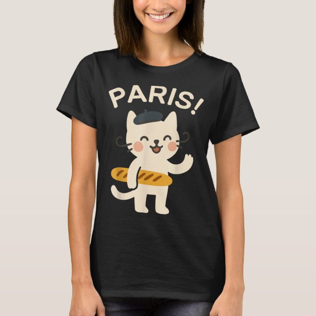 Camiseta French Cat With Baguette Cute Cat Paris Funny Anim (Anverso)