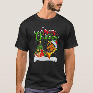 Camiseta French Horn Lover Xmas Lighting Santa French Horn