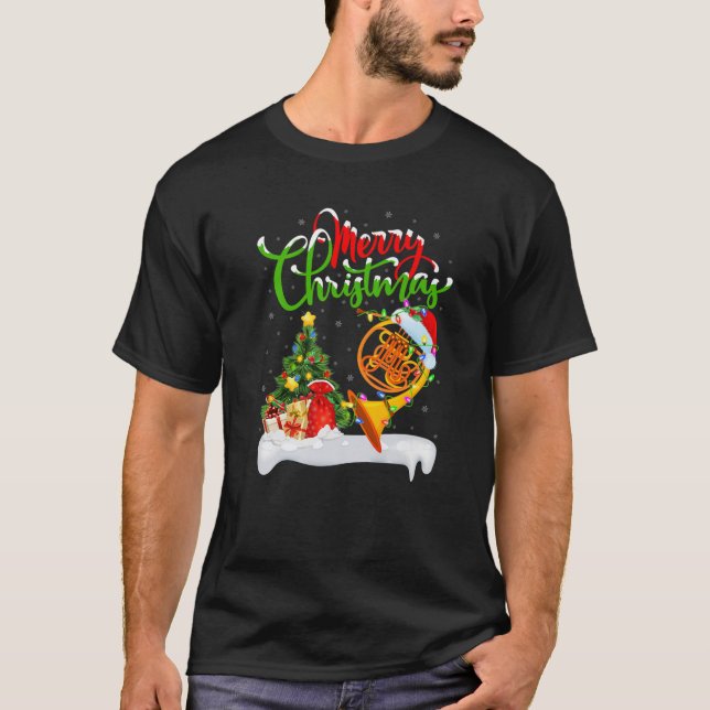 Camiseta French Horn Lover Xmas Lighting Santa French Horn (Anverso)