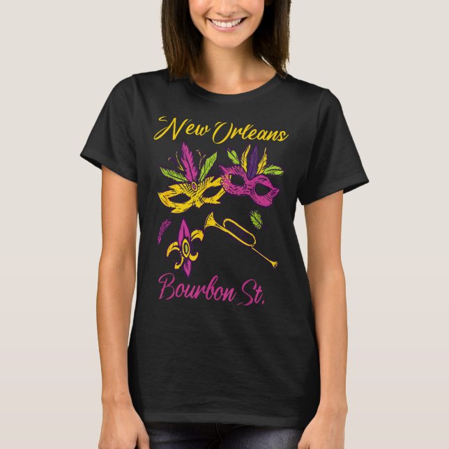 Camiseta French New Orleans Mardi Gras Souvenir Bourbon Str (Anverso)