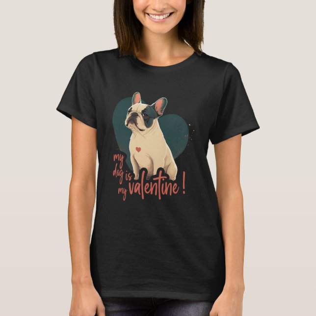 Camiseta Frenchbulldog con decoración de corazón San Valent (Anverso)