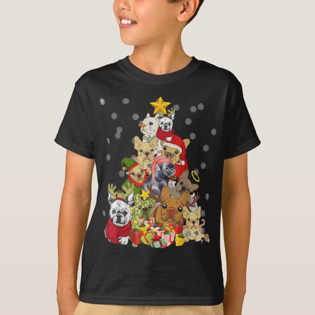 Camiseta Frenchie Christmas Tree ilumina un regalo divertid (Anverso)
