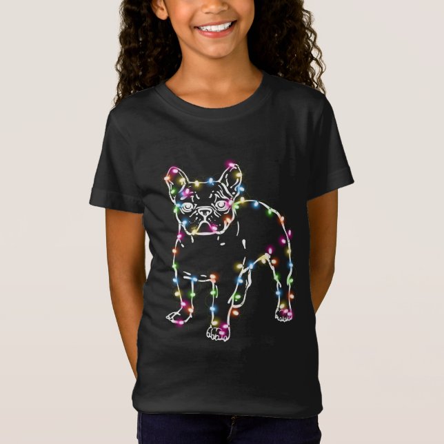 Camiseta Frenchie Con Luces De Navidad Feliz Navidad (Anverso)