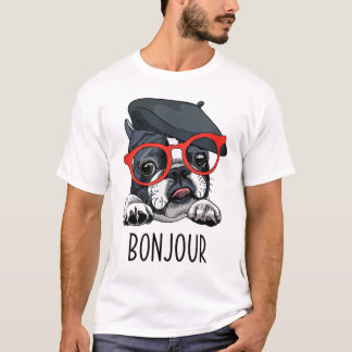 Camiseta Frenchie Dog Glasses Bonjour