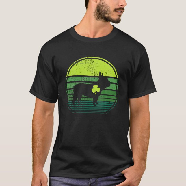 Camiseta Frenchie Dog Silhouette Irish Clover St Patrick's (Anverso)