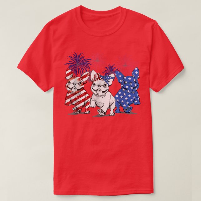 Camiseta Frenchie Frenchie, Bandera Estadounidense, Bulldog (Diseño del anverso)