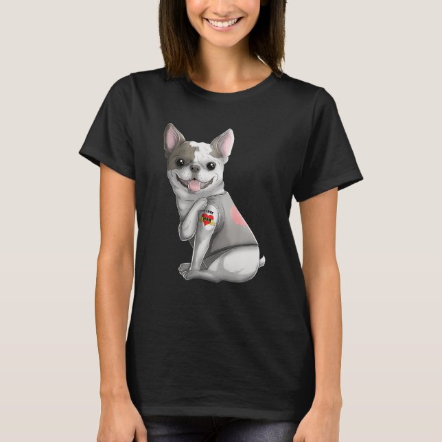 Camiseta Frenchie I Love Mom Tattoo Dog Funny's Day (Anverso)