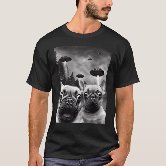 Camiseta Frenchie UFO Selfie Bulldog francés Alien (Anverso)