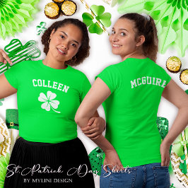 Camiseta Frente de nombres de shamrock y BacK Día de San Pa