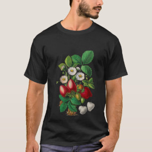 Camiseta Fresa Botánica Vintage, Fruta Ilustrada