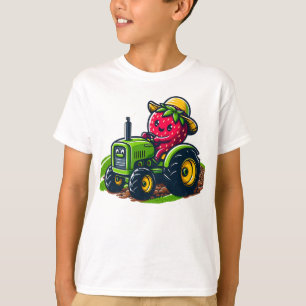 Camiseta Fresa en un tractor verde - Diversión de la agricu