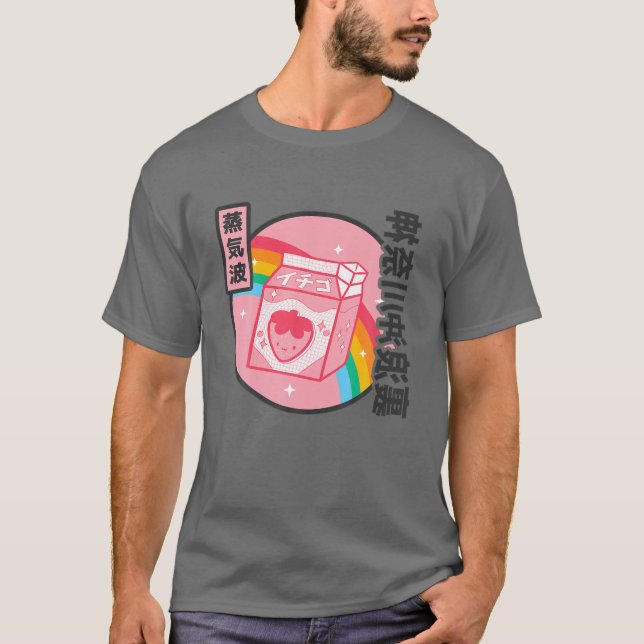 Camiseta Fresa Leche Arcoiris estilo Japón Otaku Vaporwav (Anverso)