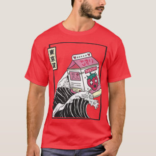 Camiseta Fresa Leche Cartón Japón Onda Kanagawa Kawaii