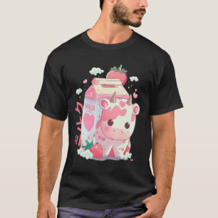 Camiseta Fresa Leche Leche Agitar Vaca Cartón Cute Kawaii J