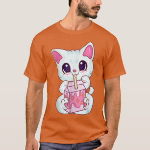 Camiseta Fresa Leche Neko Para Mujeres Chicas, Kawaii
