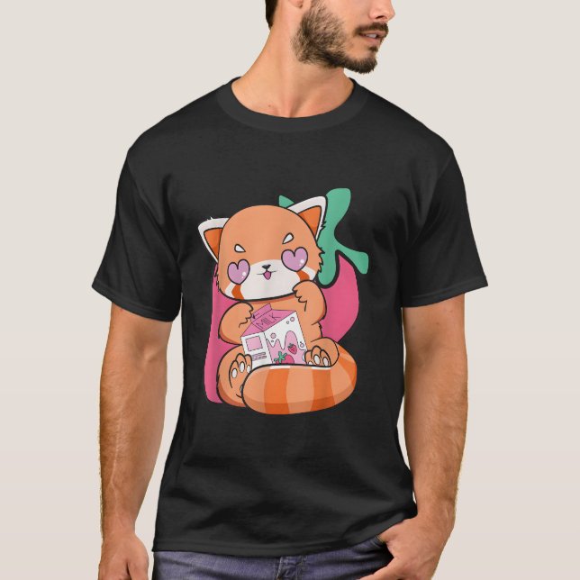 Camiseta Fresa Leche Rojo Panda Chibi Anime Otaku Nu (Anverso)
