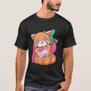 Camiseta Fresa Leche Rojo Panda Chibi Anime Otaku Nu