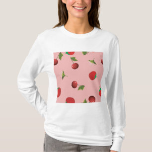Camiseta Fresa Roja y Patrón de Cereza Fruta Rosa