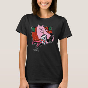 Camiseta Fresa Sacudida Fresa Leche Gato Rosa