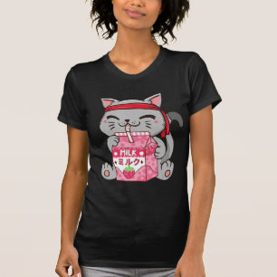 Camiseta Fresa Sacudir Gato De Fresa Kawaii Neko A