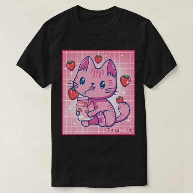 Camiseta Fresa Sacudir Gato de fresa Kawaii Neko G (Diseño del anverso)