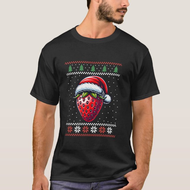 Camiseta Fresa Santa Hat Navidades feos Navidad Fruta (Anverso)