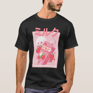 Camiseta Fresa temblor de leche Cartón Retro japonés rosa