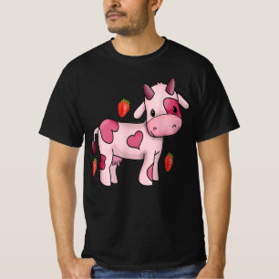 Camiseta fresa vaca vaca linda acuarela rosa fruta de vaca