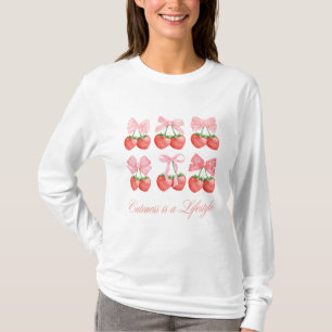 Camiseta Fresa y arcos Kawaii Diseño Mangas Largas