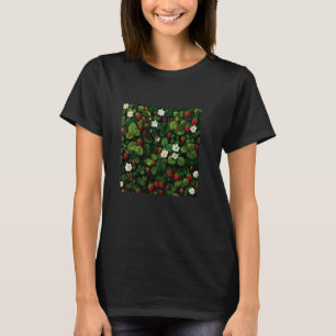 Camiseta Fresas de impresión botánica vibrantes con hojas