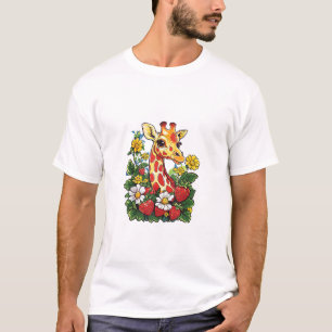 Camiseta Fresas de jirafa y flores café gráfico Gira