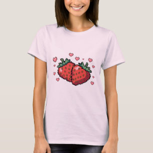 Camiseta Fresas de Pixel Art con Corazón - Retro Cuto
