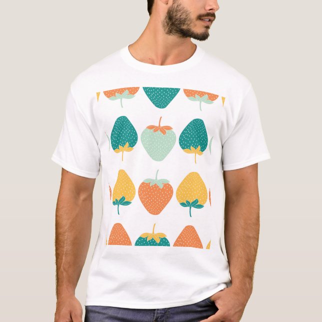 Camiseta Fresas Multicolor: Patrón de fruta de época. (Anverso)