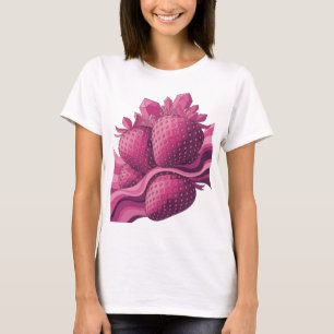 Camiseta Fresas rosadas crujientes y cristales Arte de text