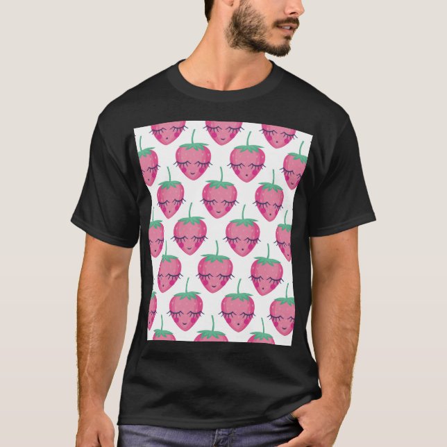 Camiseta Fresas sonrientes para dormir, lindo patrón. (Anverso)