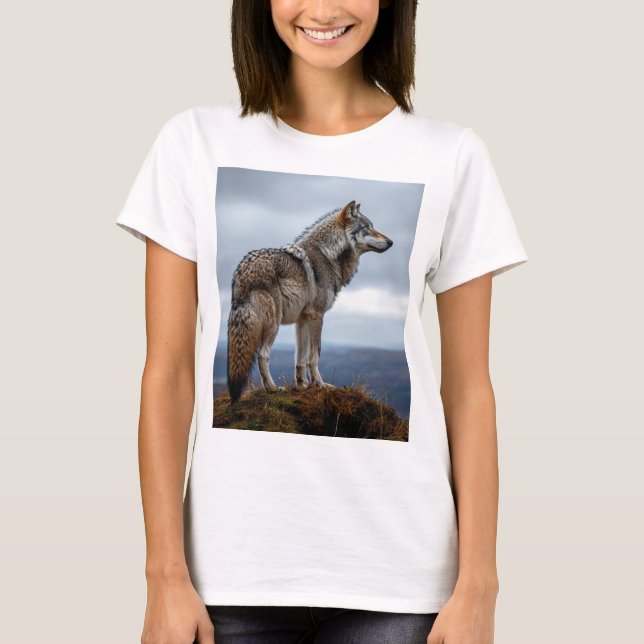 camiseta fresca con el lobo de diseño del autor (Anverso)