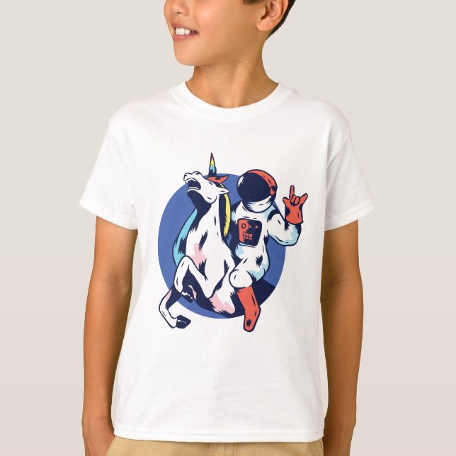 Camiseta Fresco Astronauta Montando Señal de Roca de Unicor (Anverso)