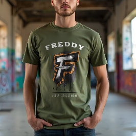 Camiseta Fresco de la pared: Audaz Monograma de Graffiti "F