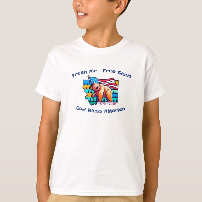 Camiseta  Fresh Air Free Skies God Bless America Montana (Anverso)