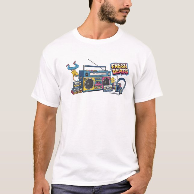 Camiseta Fresh Beats Boombox Hip Hop Retro 90s Music   (Anverso)