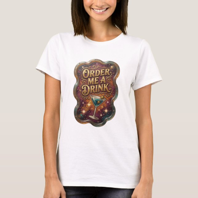 Camiseta Fresh Gold PÍDEME UNA BEBIDA Diseño de Texto (Anverso)