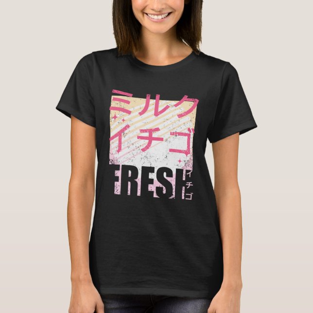 Camiseta Fresh Strawberry Milk Japanese Text 90s Retro Vint (Anverso)