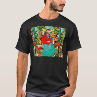 Camiseta Frida Kahlo con animales mexicanos, plantas, pájar