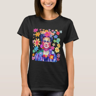 Camiseta Frida Kahlo Watercolor Retro Groovy Flores Mujeres