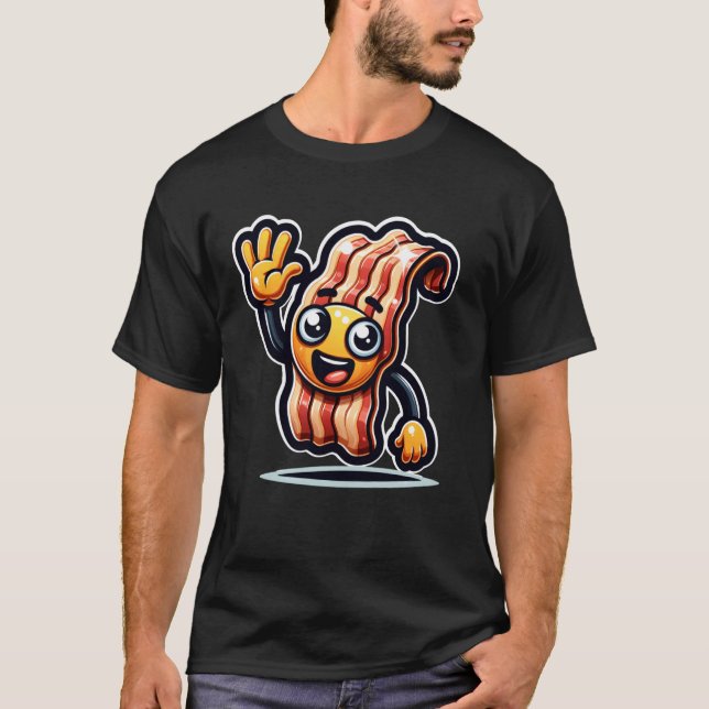 Camiseta Friendly Cartoon Bacon Character Waving Animated F (Anverso)