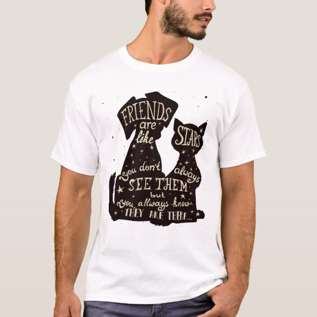 Camiseta Friends Are Like Stars – Dog & Cat Friendship Quot (Anverso)