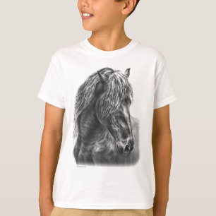 Camiseta Friesian Horse Portrait Wavy Mane