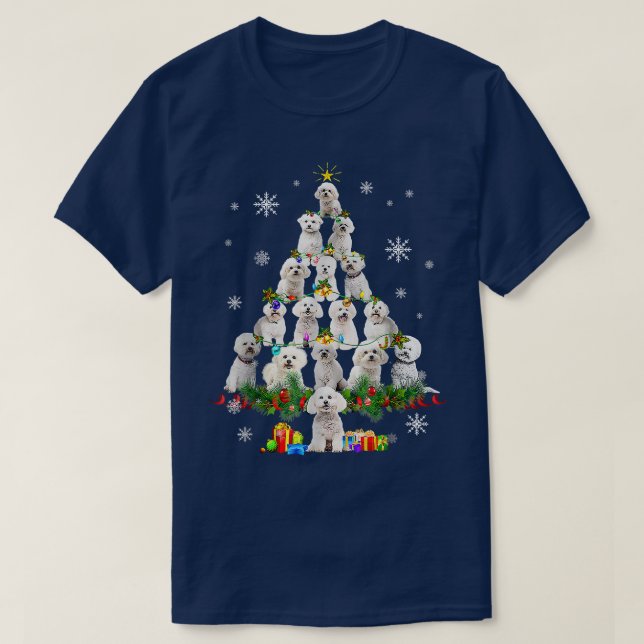 Camiseta Frío de Bichon Árbol de Navidad enciende divertida (Diseño del anverso)
