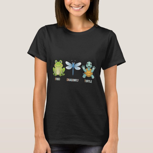 Camiseta Frog Dragonfly Turtle Funny Cut Animal (Anverso)